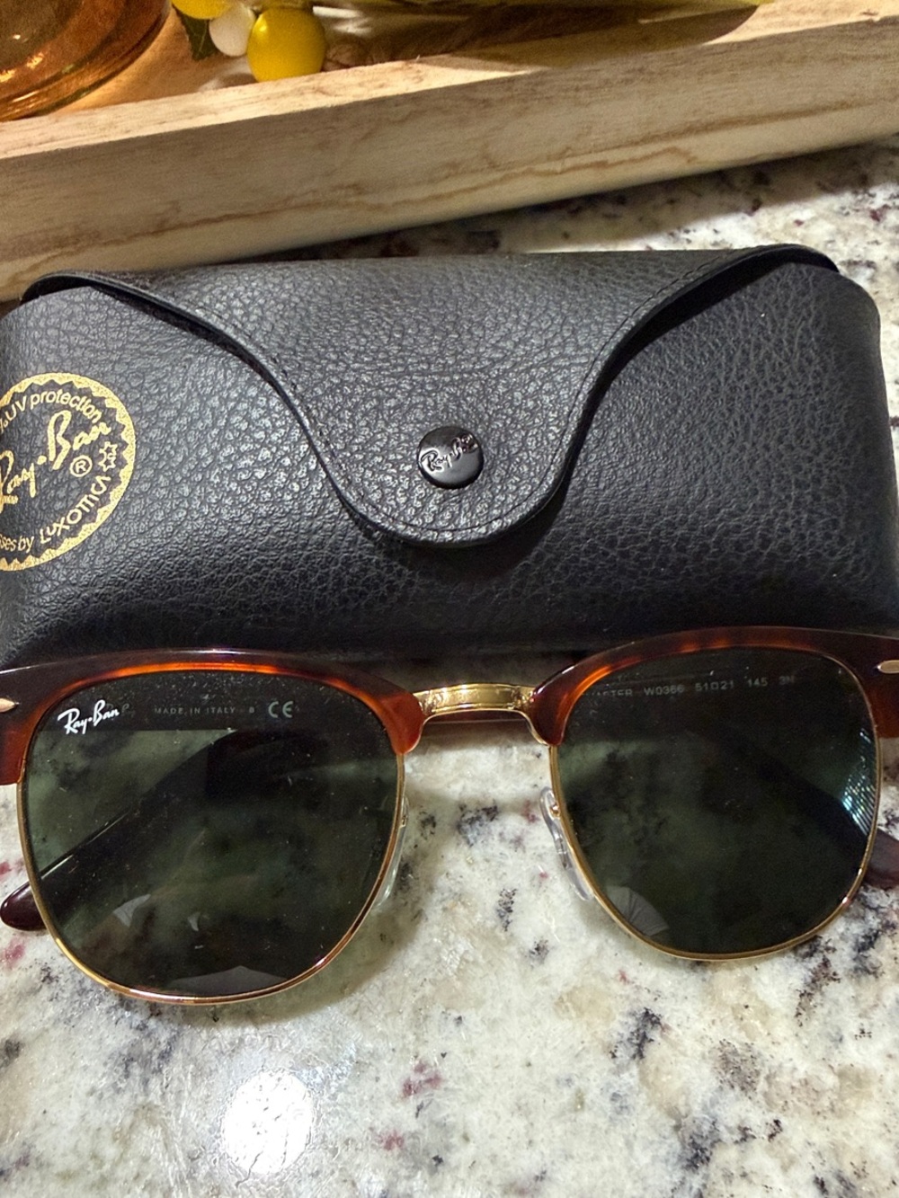 Ray-Ban Tortoise & Gold Clubmaster Sunglasses with Dark Green Lenses - Picture 7 of 8